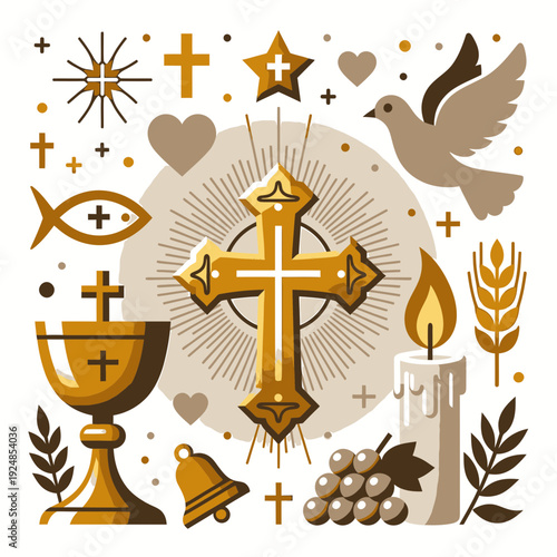 Christian Symbols and Icons vector illustration