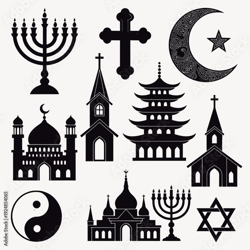 World Religions Symbols Collection vector illustration