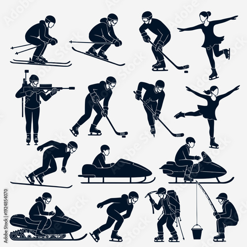Winter Sports Silhouettes vector illustration