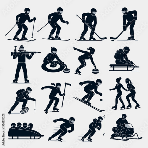 Winter Sports Silhouettes vector illustration