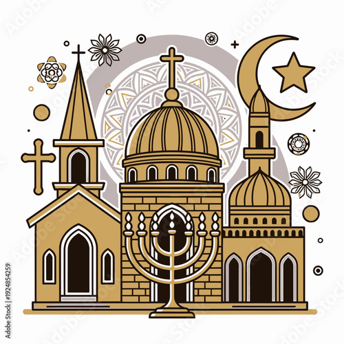 Interfaith Harmony Symbols vector illustration