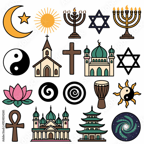 World Religions Symbols vector illustration