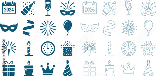 New Year's Eve celebration in solid and outline styles for events