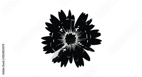 Abstract black flower silhouette with radiating petals against white background