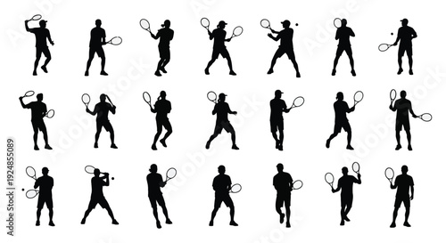 Badminton Player Action Poses Silhouette Collection Illustration
