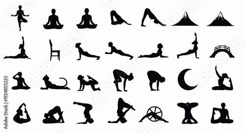 Yoga and Meditation Poses Silhouette Collection Illustration