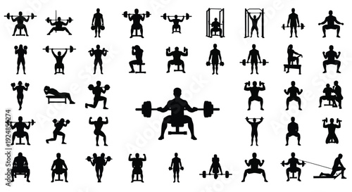 Gym Exercise and Training Silhouette Collection Illustration