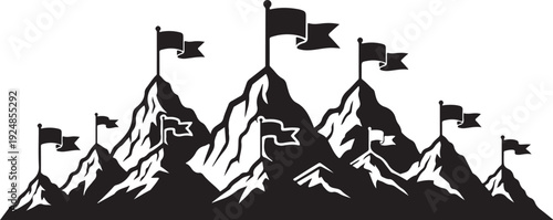 Mountain Peaks with Flags on Top Silhouette Illustration
