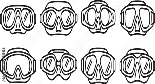 Variety of stylish and functional swimming goggles designed for different needs Vector