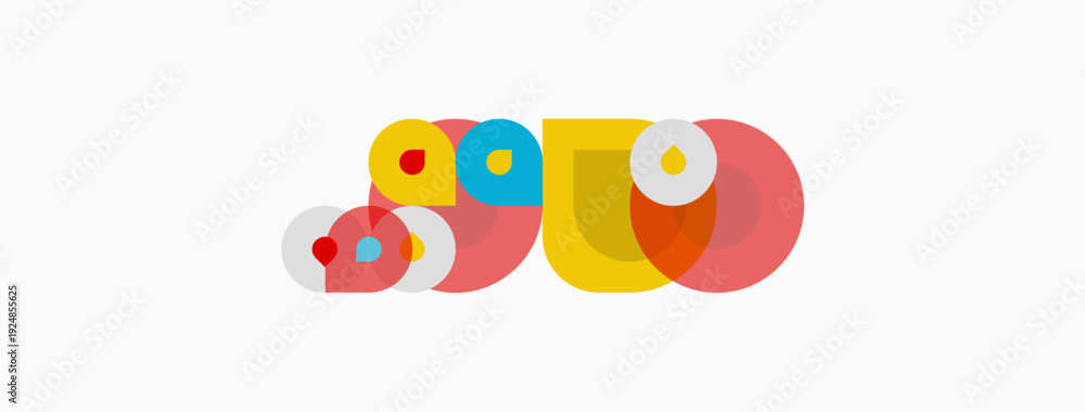 Fototapeta premium Colorful overlapping circles create abstract design. Shapes vary sizes, hues, forming playful composition. Minimalist aesthetic, bright palette.