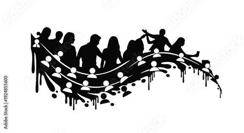 Diverse group of people connected in a flowing abstract design, symbolizing community and unity