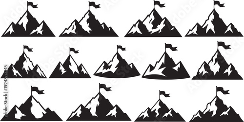 Black and white mountain flags illustration pattern design