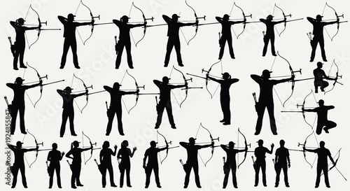 Archer Shooting Bow Silhouette Collection Illustration
