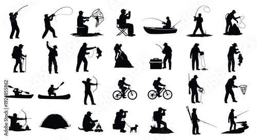 Outdoor Adventure Activities Silhouette Collection Illustration