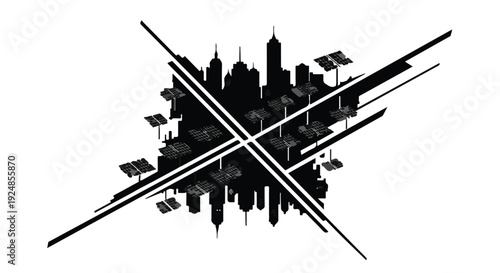 Futuristic cityscape with integrated solar panels, symbolizing sustainable urban development.