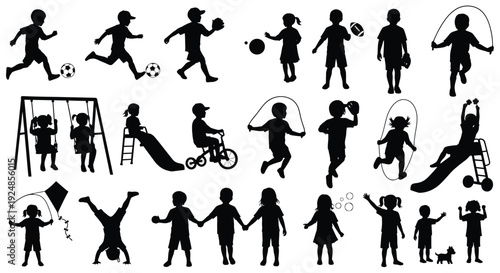 Children Playing Activities Silhouette Collection Illustration