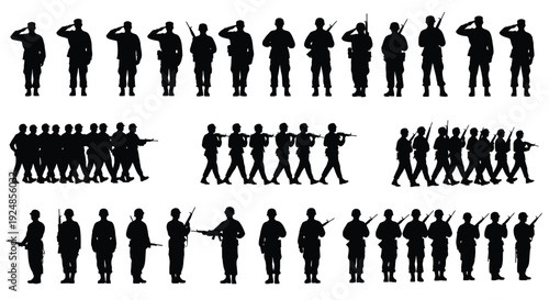 Soldiers Marching Silhouette Collection Illustration