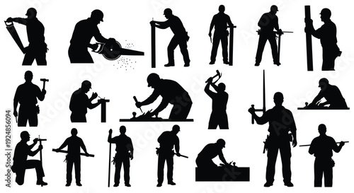 Construction Worker Poses Silhouette Collection Illustration