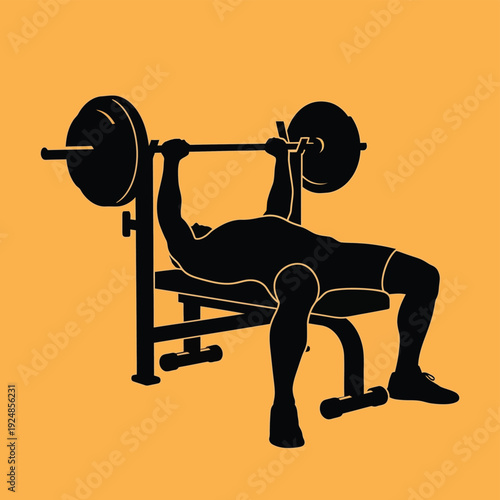 Man Performing Bench Press Silhouette Illustration