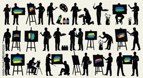Teacher Teaching in Classroom Silhouette Set Illustration