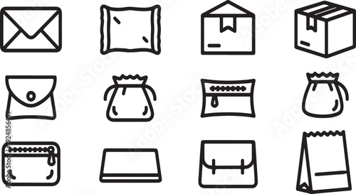 A collection of twelve different types of envelopes and packages Vector