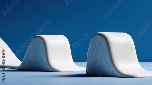 Abstract Curves, White Form on Blue Background