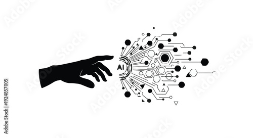 Human hand reaching out to touch the concept of artificial intelligence and technology