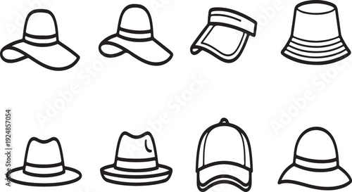 A variety of different types of hats and caps Vector