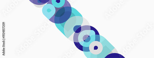 Abstract composition featuring overlapping circles. Shades range from deep blues to light turquoise. Minimalist design, clean lines, modern aesthetic.