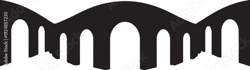 Simple black silhouette of a bridge with arches graphic
