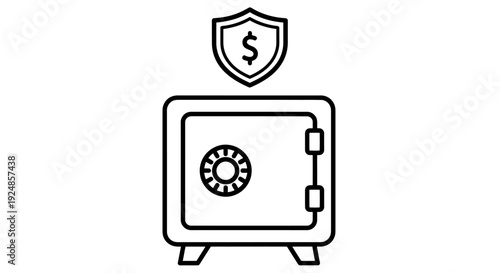 Security Vault Icon: Safe, Shield, Lock Graphic for Confidential Access and Protection Concept.