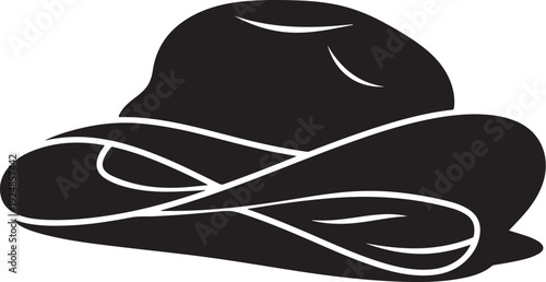 Black cowboy hat with white outline and ribbon details