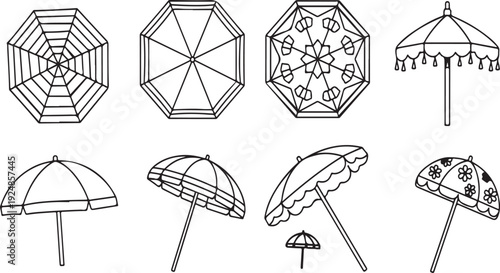 Assorted umbrella designs featuring unique patterns and structures Vector