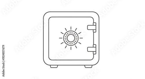Line drawing of a secure safe vault with sun emblem.