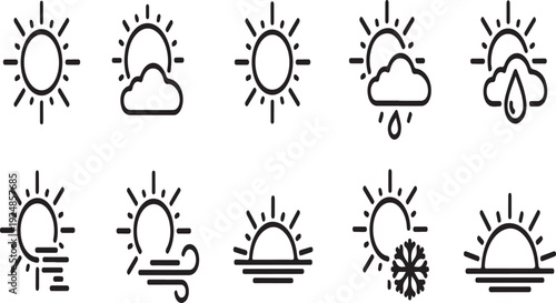 A collection of twelve different weather icons depicting various conditions Vector