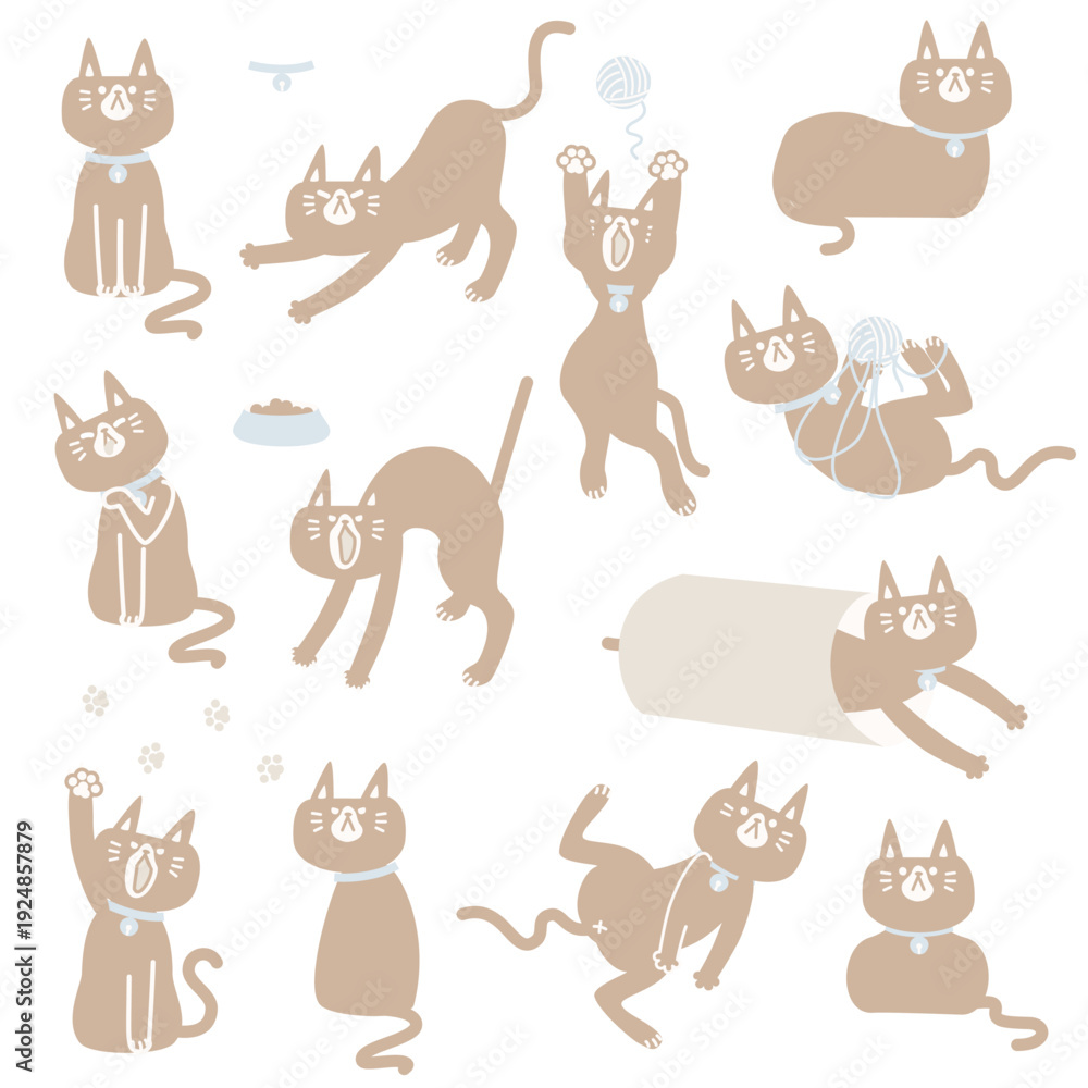 Naklejka premium collection set of minimal animal pet cat set in various poses, flat vector illustration cartoon character design isolated