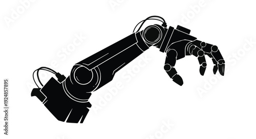 Futuristic robotic arm with articulated fingers reaching out against a white background