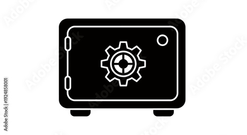Minimalist Vault Safe Icon Representing Security and Protection in Black Silhouette.