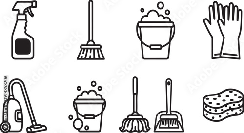 Illustrations of various cleaning tools and supplies Vector