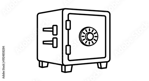 Illustration of a secure metal safe with dial and door for security demonstration.