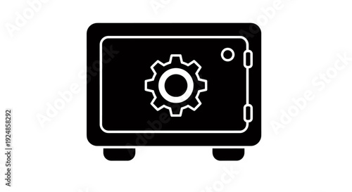 Secure metal safe with gear emblem representing technology and protection.
