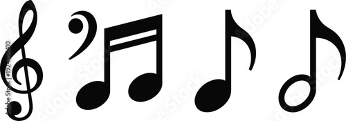 Music Note Icon Set with Treble Clef and Musical Symbols for Audio Apps, Sound Design, Melody Concepts, and Creative Media Projects