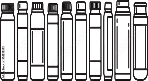 An assortment of various glass bottles and containers in different shapes and sizes Vector