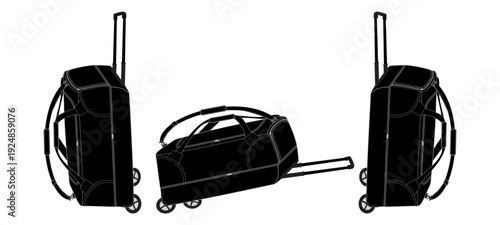 Black Rolling Travel Duffle Bag with Wheels Vector Illustration