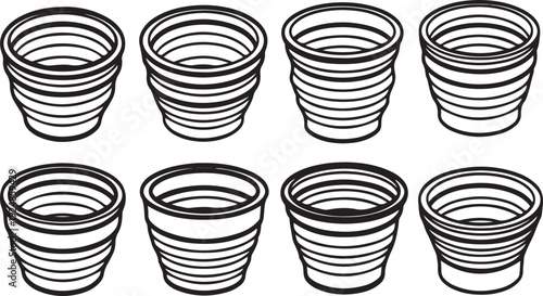 An assortment of various bowls with different designs and sizes. Vector