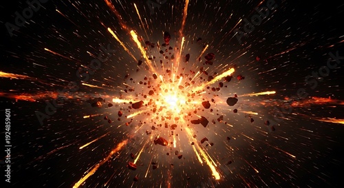 Intense brilliant fire blast radiates outward against a deep dark background