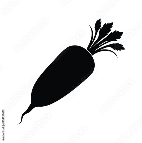 Silhouette of a radish with leaves, elegant black and white vector illustration design, daikon radish silhouette vector illustration
