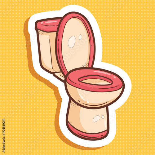 Cute Cartoon Toilet Sticker Vector Art