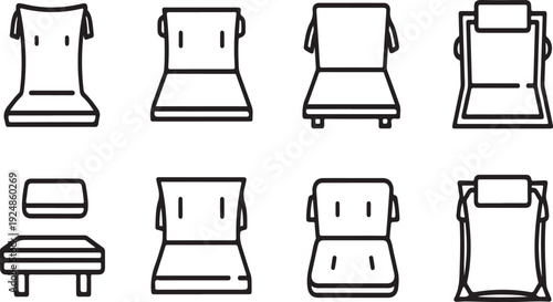 A collection of various types of sofas and benches in a simple line drawing Vector