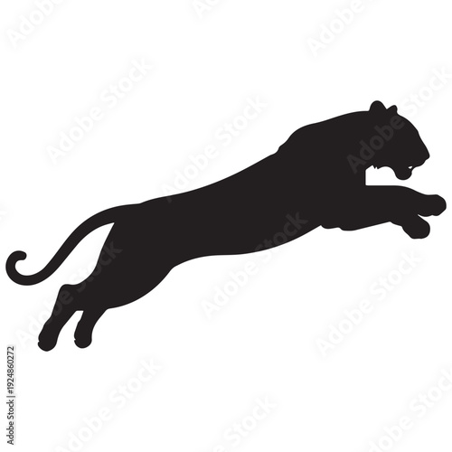 Dynamic black panther jumping in mid air with powerful leap